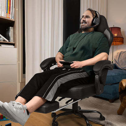 Big and Tall Gaming Chair 400lb Weight Capacity,Gamer Chairs for Adults,Video Game Chair wth Footrest,Racing Style Computer Gamer Chair with Headrest and Lumbar Support (Gray)