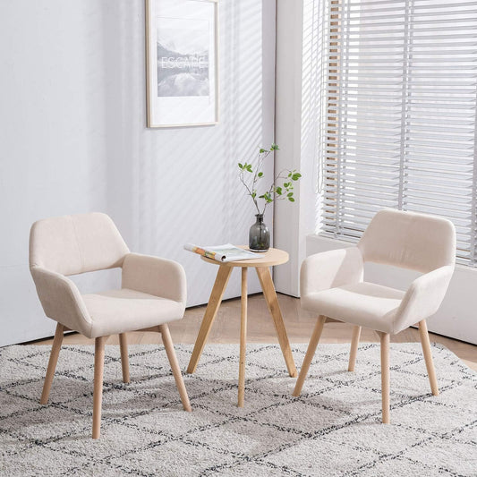 Mid Century Modern Dining Chairs Set of 2 Comfy Accent Chair Upholstered Kitchen Dining Living Room Chairs for Bedrooms Waiting Room Home Arm Desk Chair No Wheels (Beige, 2)