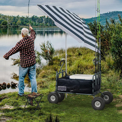 Fishing Cart Beach Carts Heavy Duty Foldable Collapsible Wagon with Big Wheels and Rod Holders 550 Pound Capacity 53.9"x26.4"x38.8"