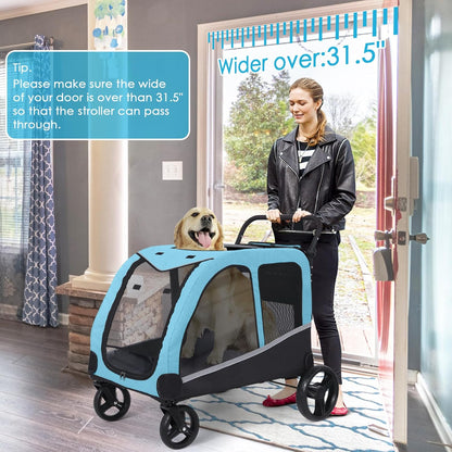 Dog Stroller For Large Dogs, Extra Large Pet Stroller For For Medium Dogs, Dog Stroller For 2 Dogs, Dog Wagon, Dog Carriage, Foldable Design, Adjustable Handle, With Pocket, Up To 160 lbs, Red