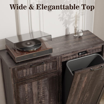 Tilt Out Trash Can Cabinet, Trash Can Cabinets with Deodorising Function, Pull Out Trash Storage Cabinet, Hidden Laundry Hamper Cabinets, Dog Proof Garbage Can for Kitchen (Black, 10 Gallon)