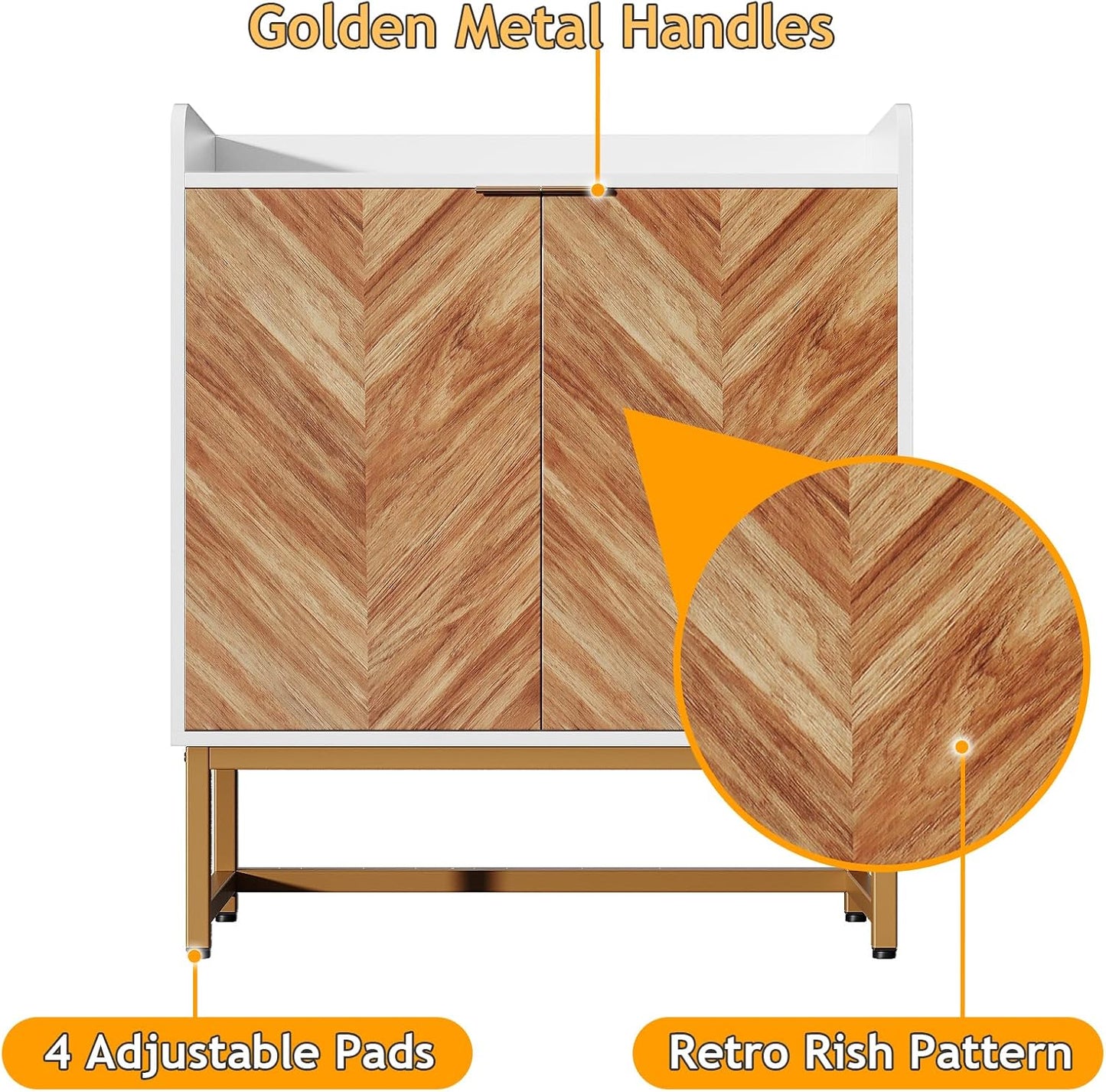 29 Gallon Fish Tank Stand, Small Aquarium Stand 20 Gallon with Doors & Adjustable Shelves, Boho Sideboard Coffee Bar Cart, Kitchen Cupboard Console Table, 30.5" L×15.7" W×35" H, White/Gold
