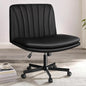 Modern Black Criss Cross Office Chair, Comfy Cross Legged Desk Chair with Wheels, PU Leather Armless Makeup Vanity Chair, Swivel Height Adjustable Mid Back Wide Seat Computer Task Chair
