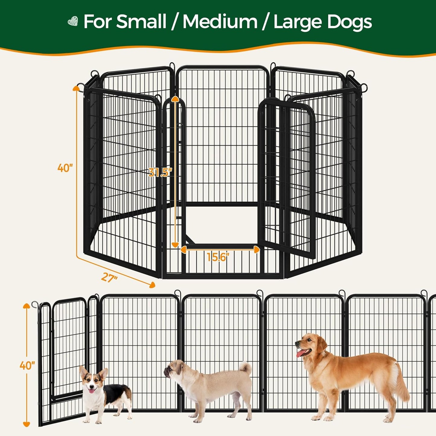 Dog Playpen Outdoor, 40 inch 8 Panels Dog Pen Indoor Heavy Duty Puppy Exercise Pen Metal Pet Fence for RV Camping/Yard/Garden
