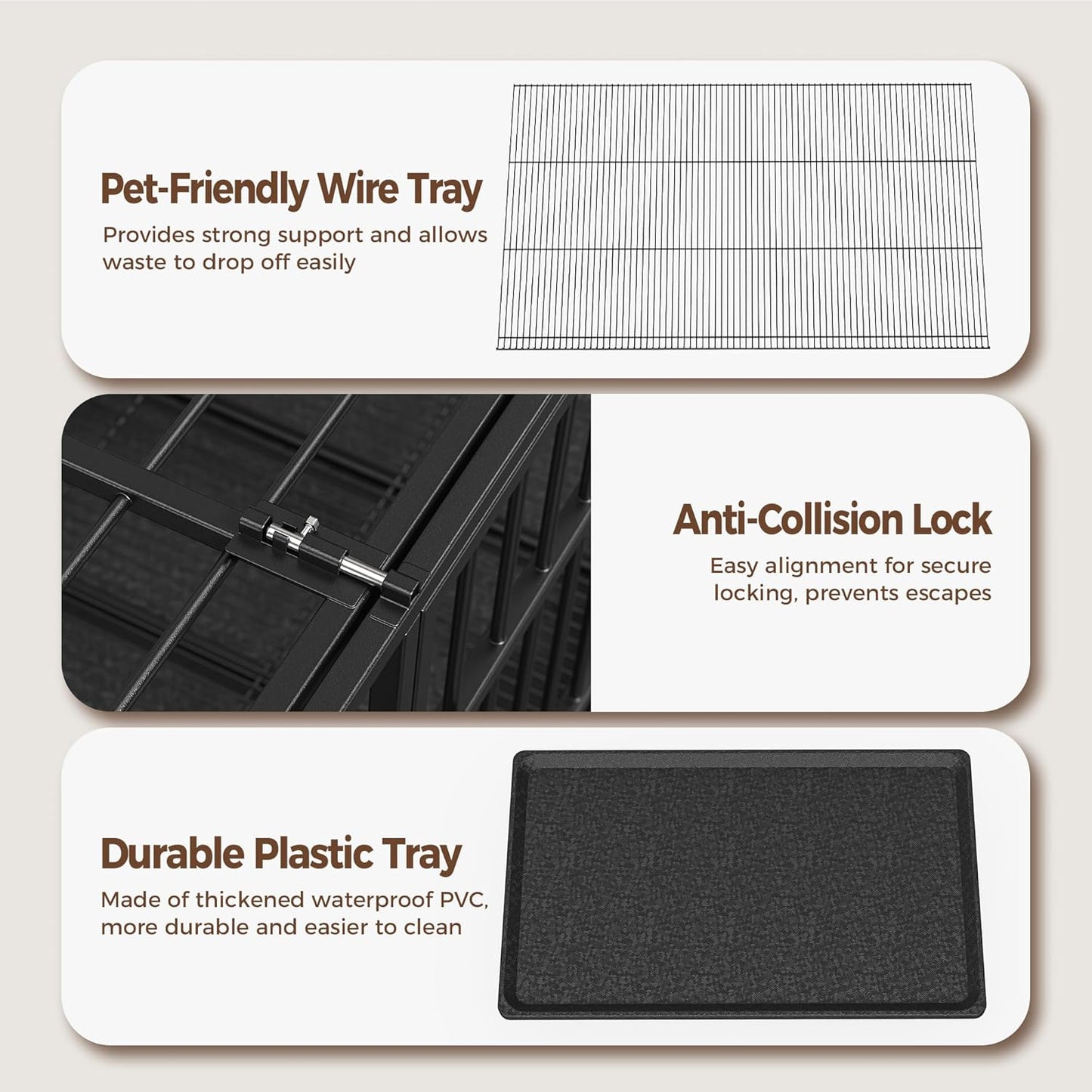 48" Heavy Duty Dog Crates for Large Dogs, Upgraded 4 Lockable Wheels, Removable Door, Dog Kennel Indoor, Max Load 300Lbs, Easy to Clean, Removable Tray, XL Dog Cage for Large and Medium Dogs