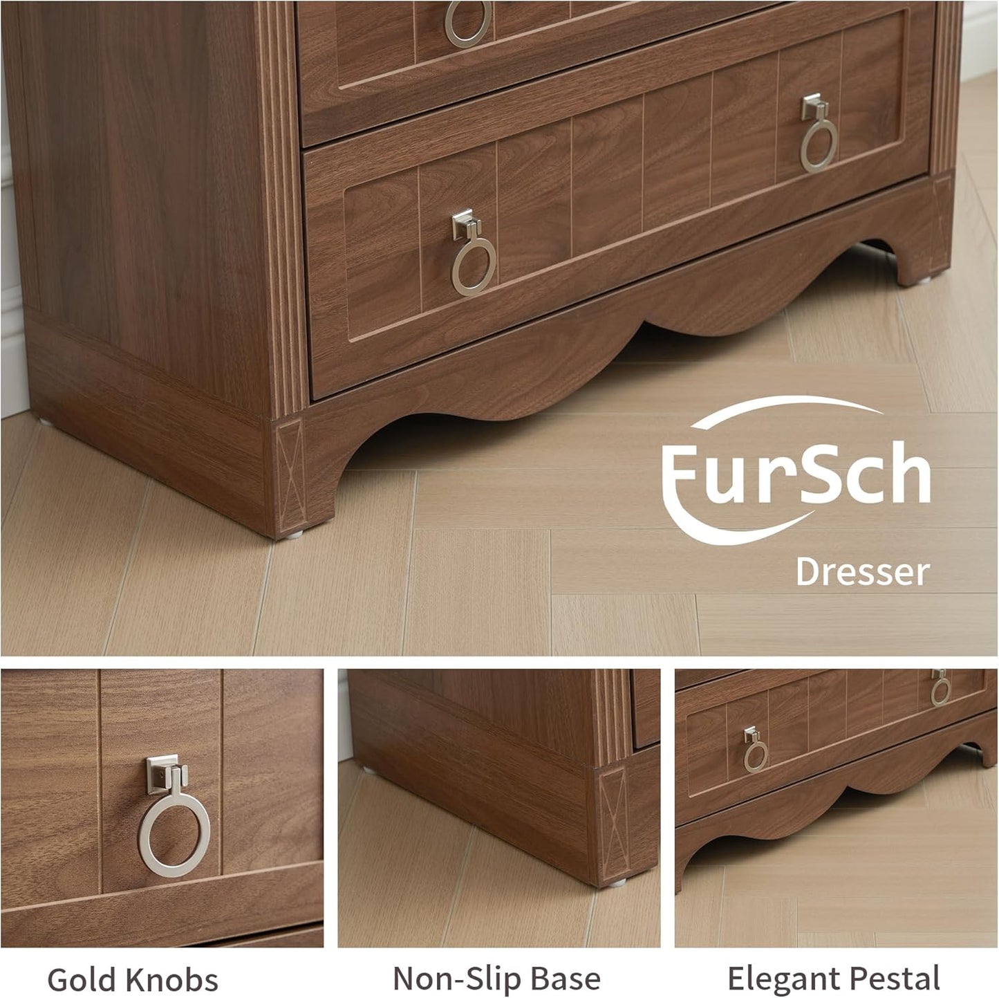 Vintage Style Wooden Chest of Drawers Storage Cabinet with Metal Ring Handles