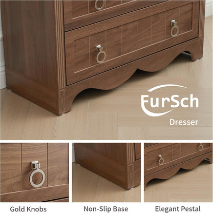 Vintage Style Wooden Chest of Drawers Storage Cabinet with Metal Ring Handles