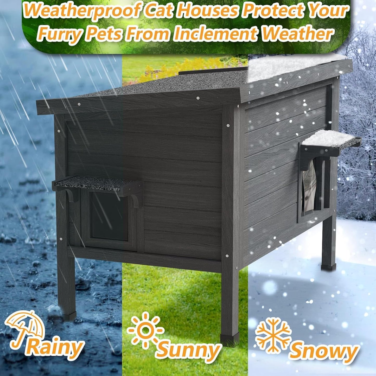 Outdoor Cat House Feral Cat Enclosure cat Houses for Cats Insulated with Escape Door All-Round Foam Weatherproof Winter Shelter-cat Houses Solid Wood Large Size 34.7" L*21.6" W*27.3" H