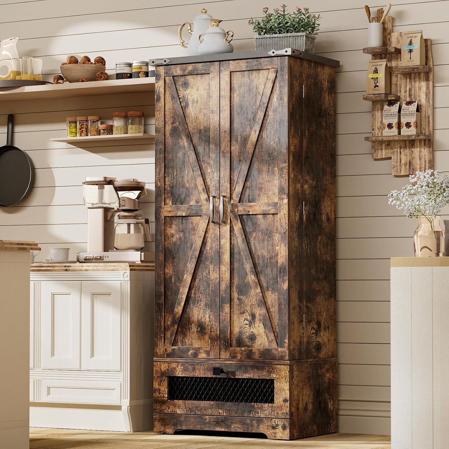 Pantry Cabinet with Adjustable Shelves and Drawer, Kitchen Cabinet Buffet Cupboards Storage for Home Office