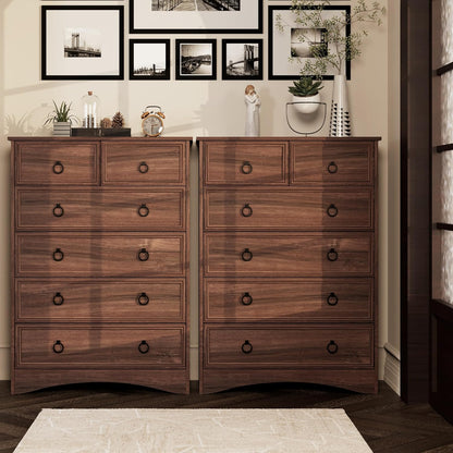 Dresser for Bedroom Tall, Mid Century Modern 6 Drawer Dresser, Cherry Wood Dresser with Large Dresser, Chest of Drawers,Storage for Clothes, Vintage, for Living Room, Bedroom, Hallway