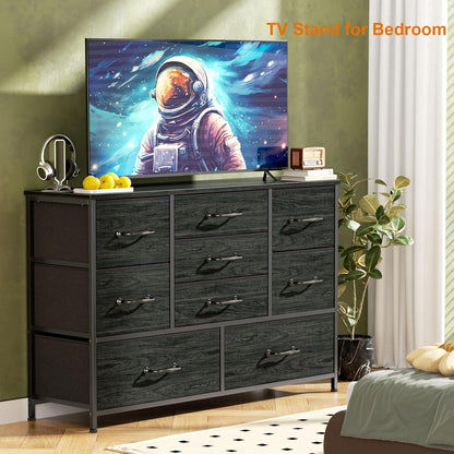 Black Bedroom Dresser for 55" Long TV Stand, 9-Drawer Bedroom Storage Cabinet