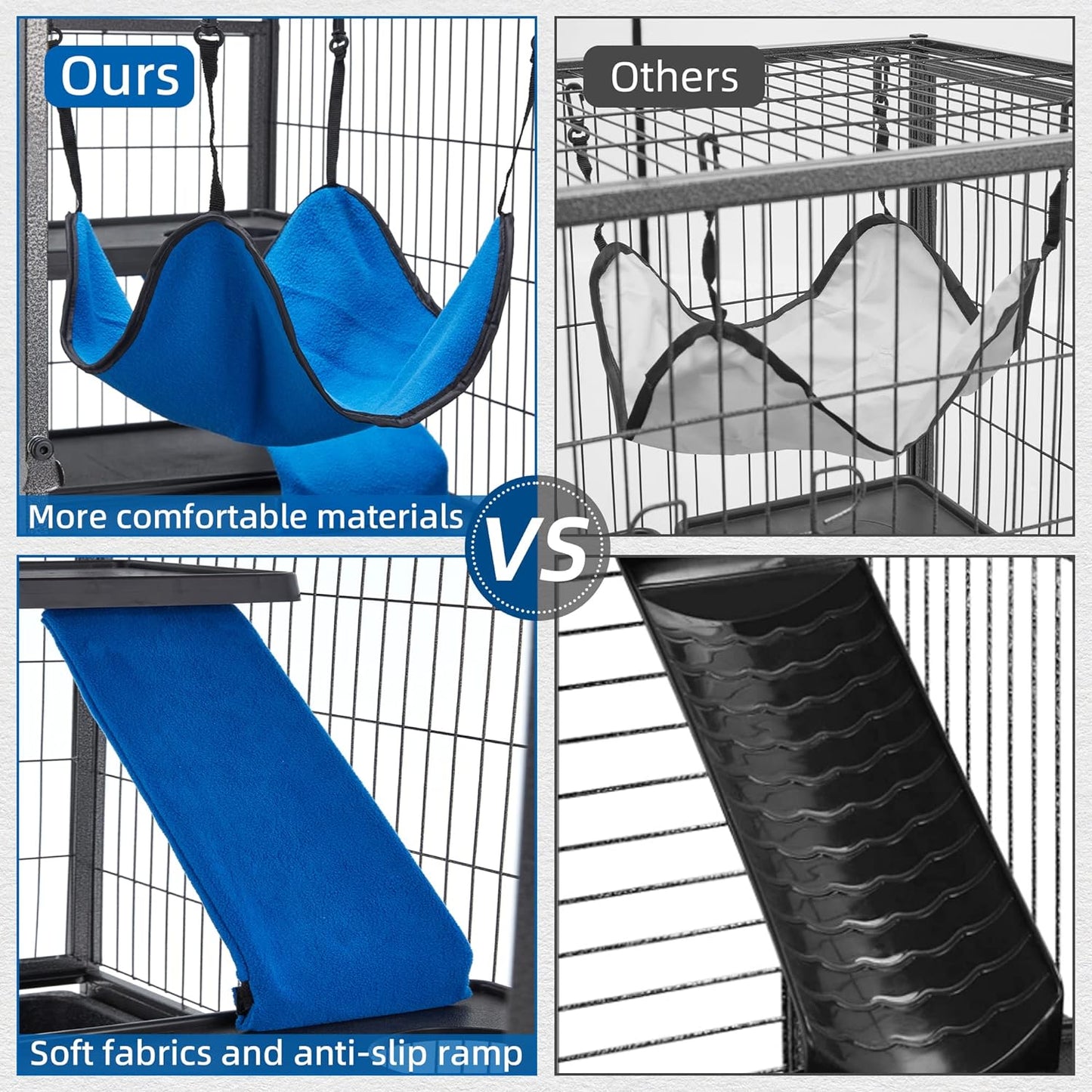 45''H Metal Small Animal Cages, Rolling Chinchilla Cage with Removable Ramps, Lagre Critter Nation Cage for Chinchillas/Guinea Pigs/Rabbit, Ferret Cages with Hammock & 4 Tiers, Black