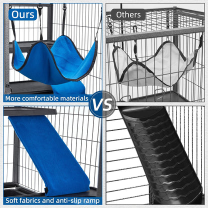 45''H Metal Small Animal Cages, Rolling Chinchilla Cage with Removable Ramps, Lagre Critter Nation Cage for Chinchillas/Guinea Pigs/Rabbit, Ferret Cages with Hammock & 4 Tiers, Black