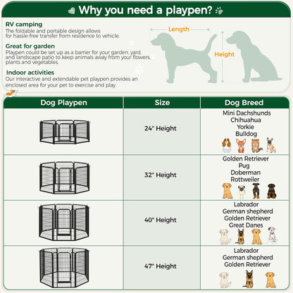 Dog Playpen Outdoor, 40 inch 8 Panels Dog Pen Indoor Heavy Duty Puppy Exercise Pen Metal Pet Fence for RV Camping/Yard/Garden