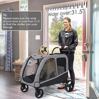 Dog Stroller For Large Dogs, Extra Large Pet Stroller For For Medium Dogs, Dog Stroller For 2 Dogs, Dog Wagon, Dog Carriage, Foldable Design, Adjustable Handle, With Pocket, Up To 160 lbs, Red