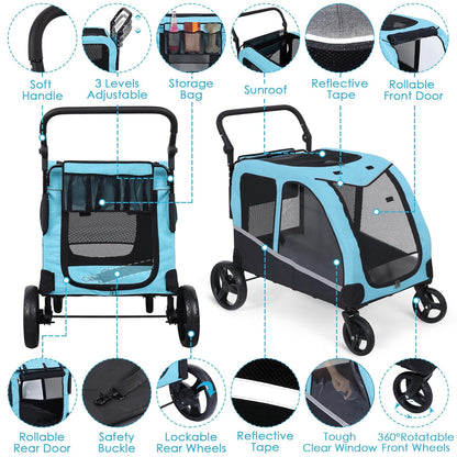 Dog Stroller For Large Dogs, Extra Large Pet Stroller For For Medium Dogs, Dog Stroller For 2 Dogs, Dog Wagon, Dog Carriage, Foldable Design, Adjustable Handle, With Pocket, Up To 160 lbs, Red