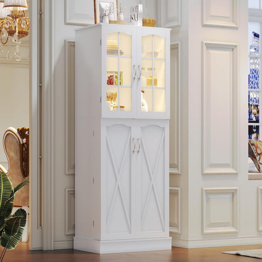 64” Kitchen Pantry Cabinets, White Freestanding Kitchen Pantry Storage Cabinet with Adjustable Shelves & Doors, Buffet Cupboards Sideboard Tall Storage Cabinet for Home Office Use