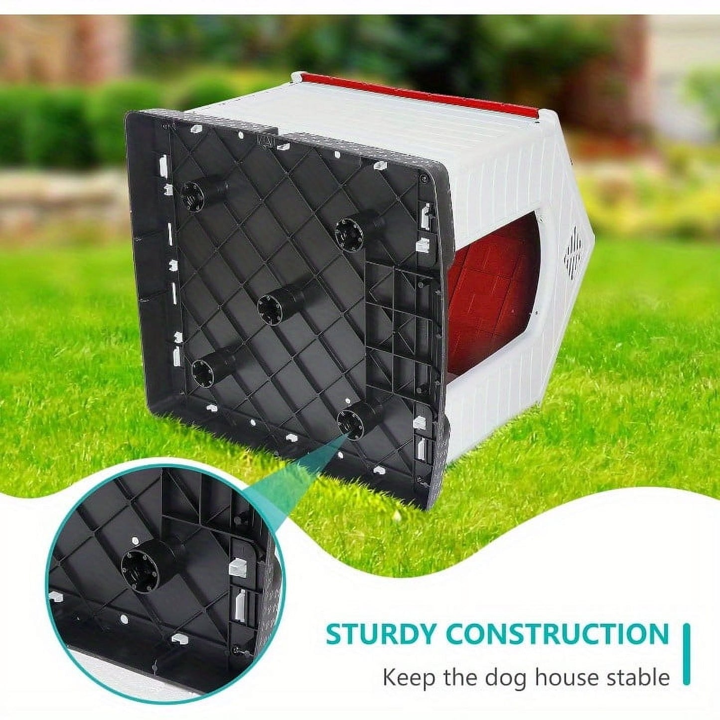 34Inch Large Plastic Dog House - Waterproof Dog Kennel with Air Vents and Elevated Floor All Weather Indoor Outdoor Insulated Doghouse Puppy Shelter Easy to Assemble