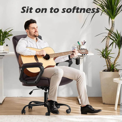 Big and Tall Office Chair Desk Chair 275lbs Wide Seat with Non-Adjustable Armrest and Lumbar Support PU Leather High Back Executive Task Ergonomic Computer Chair for Back Pain,Brown