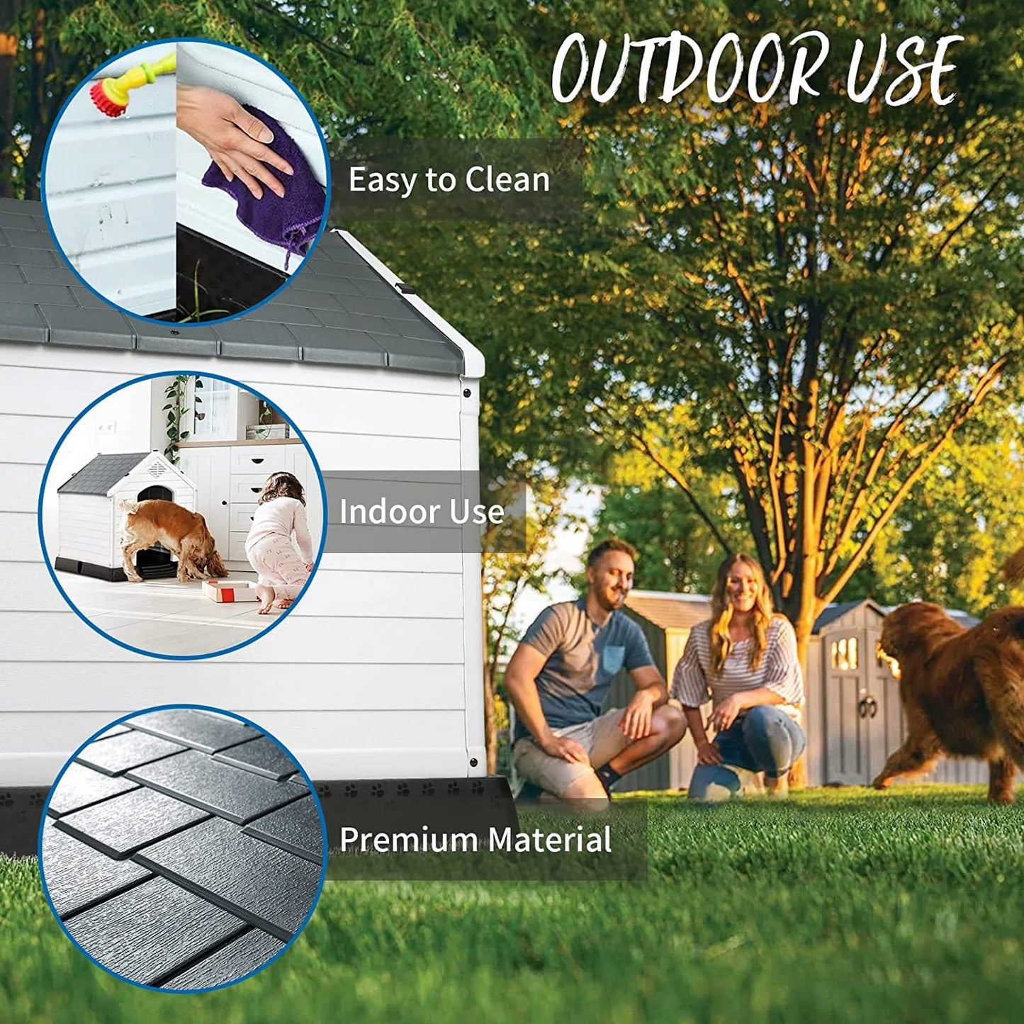 42 inch Plastic Dog House Outdoor Indoor for Small Medium Large Dogs,Waterproof Dog Houses with Elevated Floor and Air Vents,Durable Ventilate & Easy Clean and Assemble
