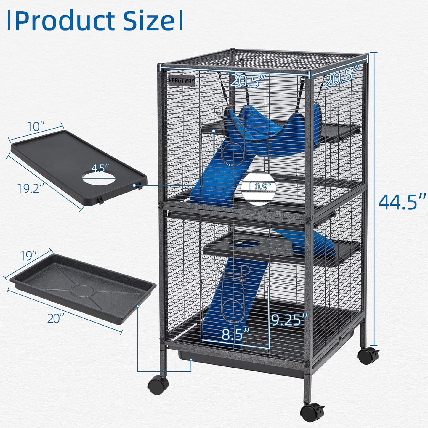 45''H Metal Small Animal Cages, Rolling Chinchilla Cage with Removable Ramps, Lagre Critter Nation Cage for Chinchillas/Guinea Pigs/Rabbit, Ferret Cages with Hammock & 4 Tiers, Black