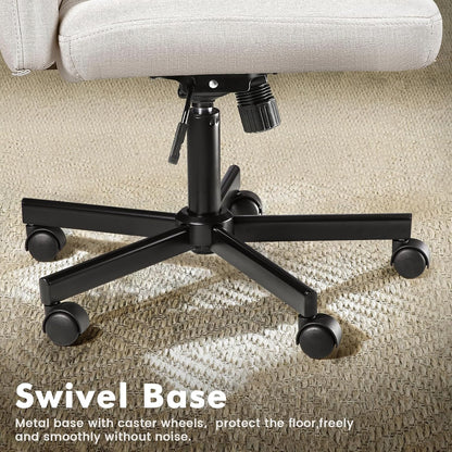 Armless Chair with Wheels, Armless Wide Cross Legged Office Desk Chairs, Fabric Rocking Swivel Computer Task Vanity Makeup Chair for Home Office