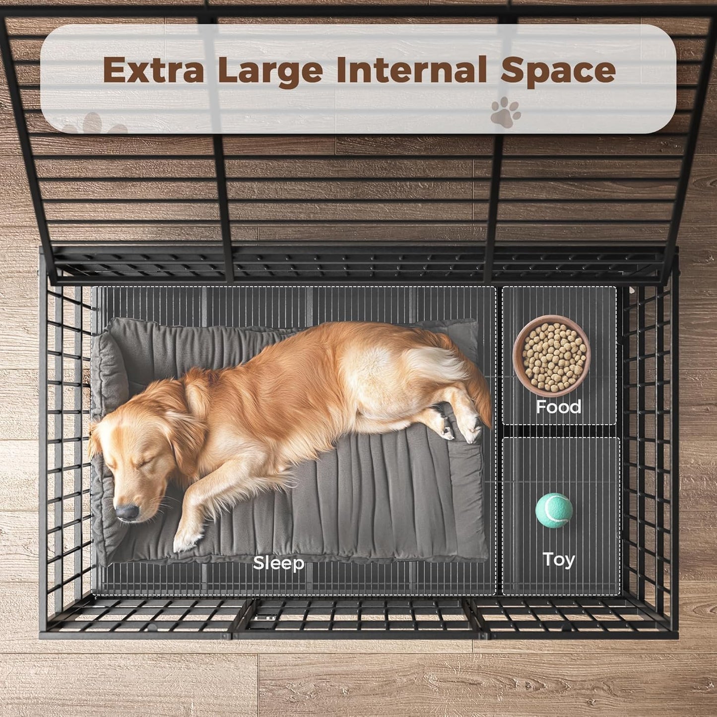 48" Heavy Duty Dog Crates for Large Dogs, Upgraded 4 Lockable Wheels, Removable Door, Dog Kennel Indoor, Max Load 300Lbs, Easy to Clean, Removable Tray, XL Dog Cage for Large and Medium Dogs