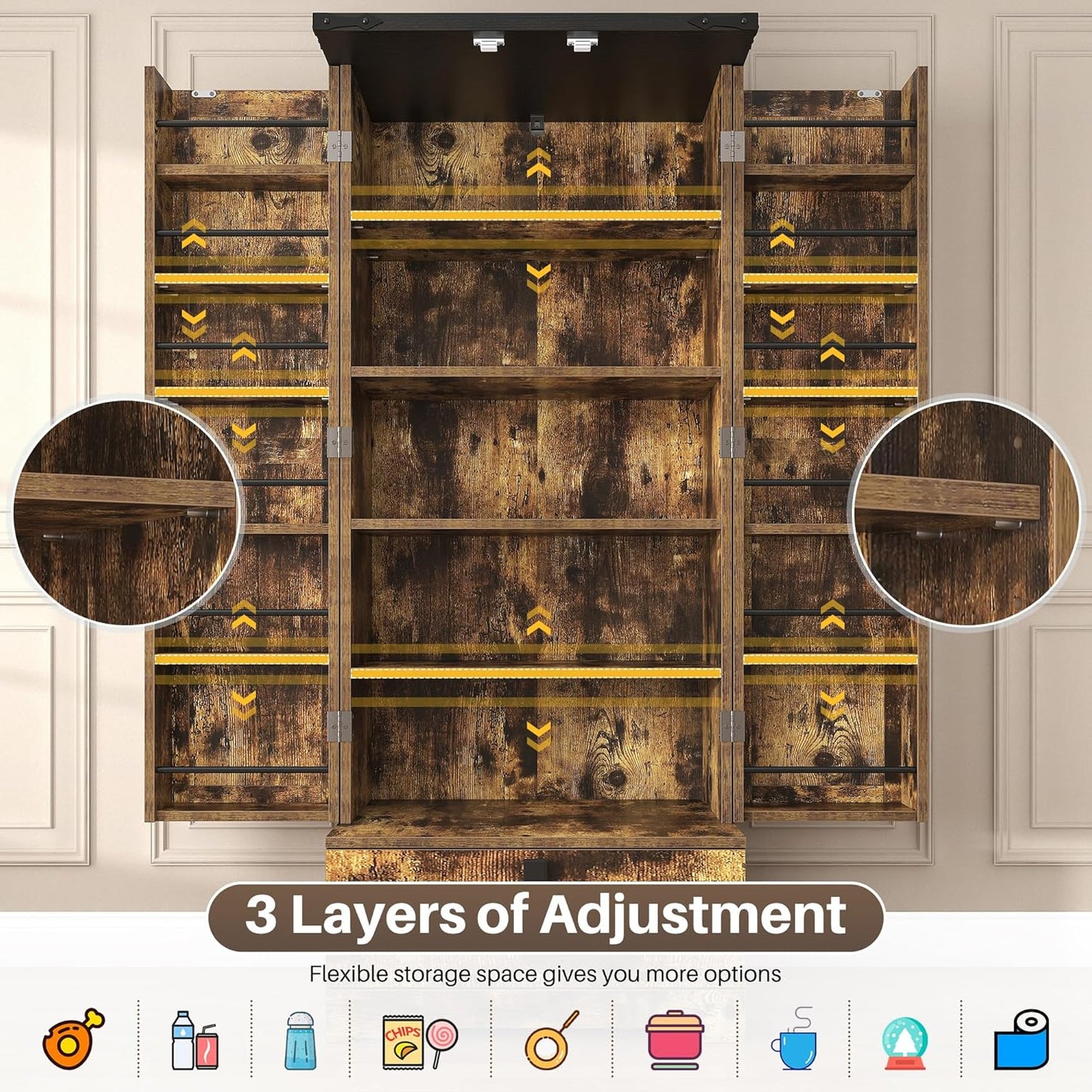 Pantry Cabinet with Adjustable Shelves and Drawer, Kitchen Cabinet Buffet Cupboards Storage for Home Office