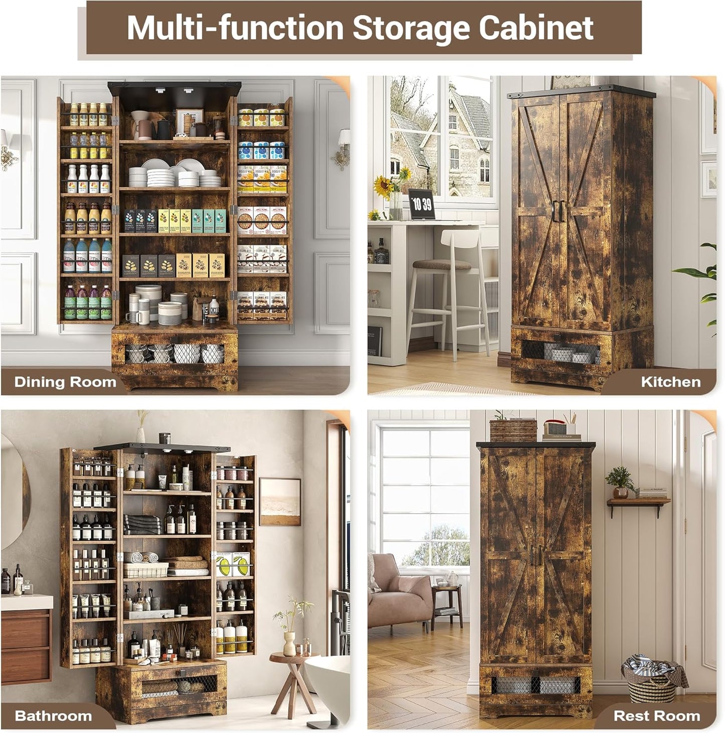 Pantry Cabinet with Adjustable Shelves and Drawer, Kitchen Cabinet Buffet Cupboards Storage for Home Office