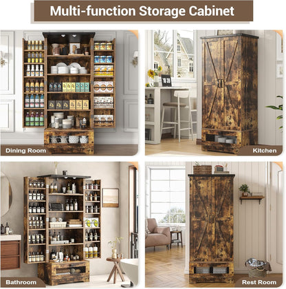 Pantry Cabinet with Adjustable Shelves and Drawer, Kitchen Cabinet Buffet Cupboards Storage for Home Office