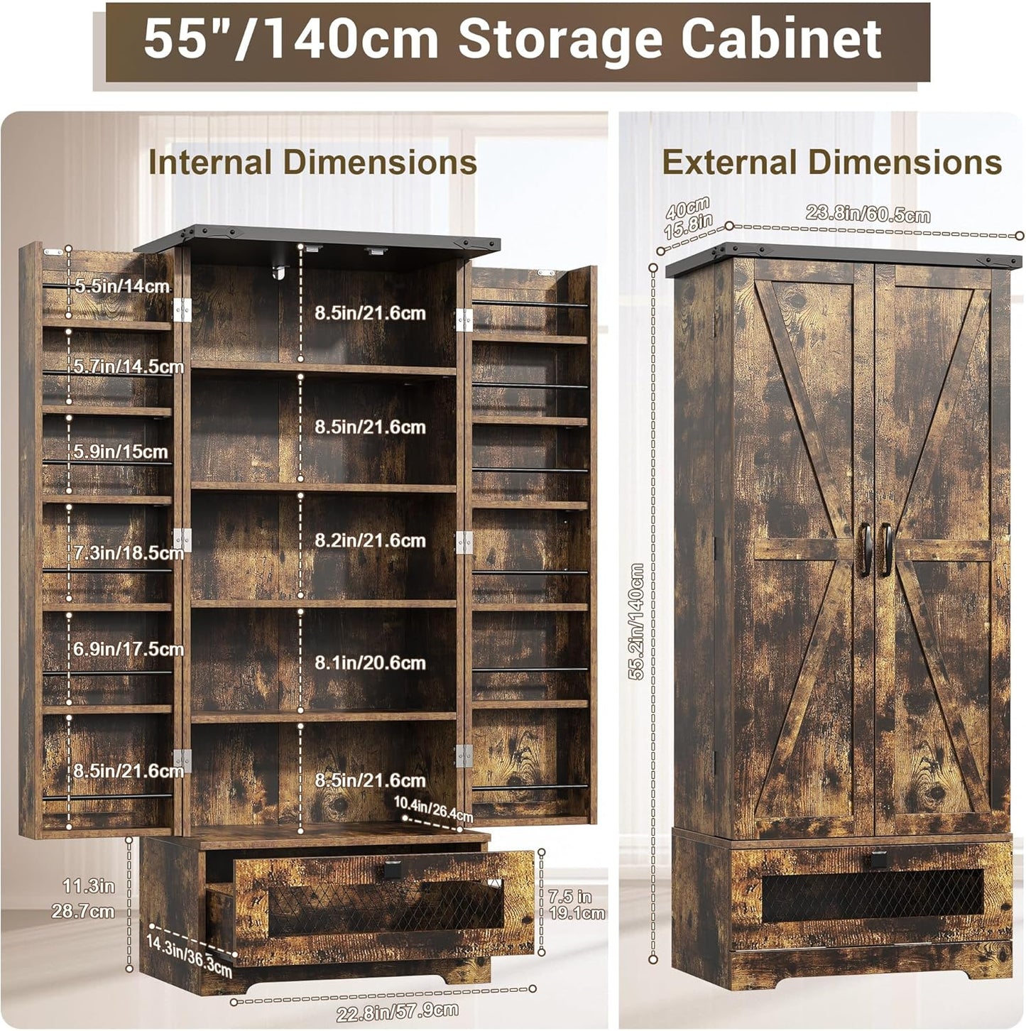 Pantry Cabinet with Adjustable Shelves and Drawer, Kitchen Cabinet Buffet Cupboards Storage for Home Office