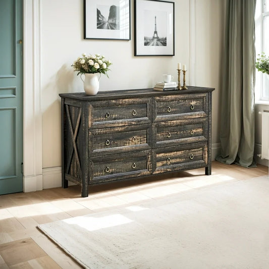 Farmhouse 6/7/8-Drawer Dresser, Vintage Rustic Wood Chest with Natural Texture