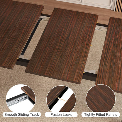 Extendable Dining Table for 4-6, 63" Modern Kitchen Table, Farmhouse Dining Room Tables for Dining, Kitchen, Office, Living Room, Rectangular Wooden Tables, Space Saving (Espresso)