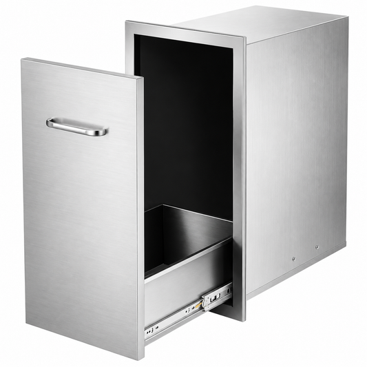 Outdoor Kitchen Storage Trash Drawer Stainless Steel 13.5x19.6x25.8 Silver