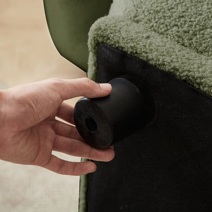 102" Modern Teddy Fabric L-Shaped Sofa, Coil Spring Seat, Off White / Black / Green