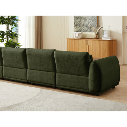 102" Modern Teddy Fabric L-Shaped Sofa, Coil Spring Seat, Off White / Black / Green
