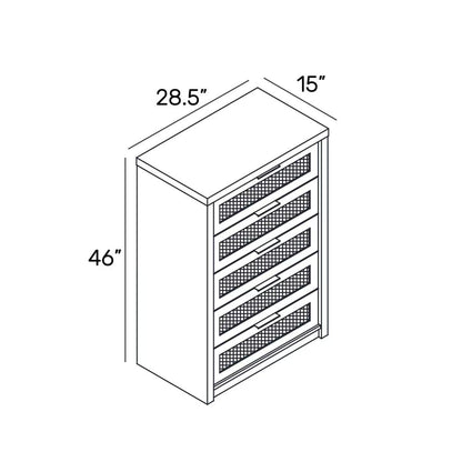 5-Drawer Rattan Dresser Chest, Wood Storage Cabinet for Bedroom Living Room