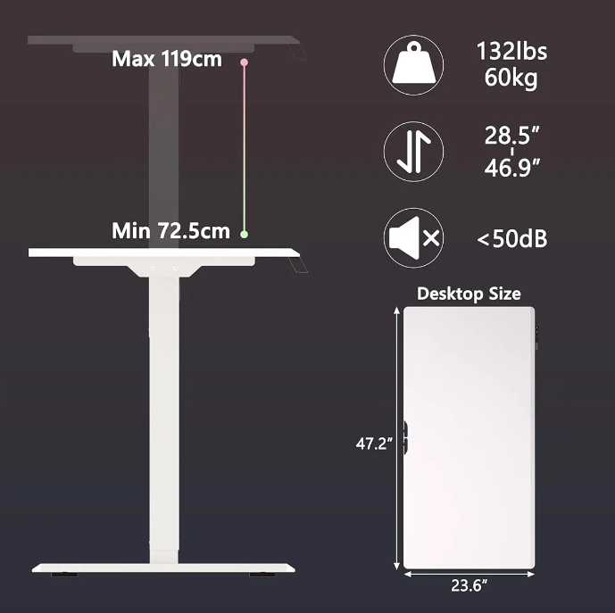 Electric Standing Desk,48"x24"H Adjustable Table,Sit Stand Table for Home Office