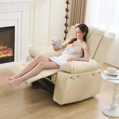 Manual Recliner Chair 135° Adjustable with Heating Massage Side Pockets Beige
