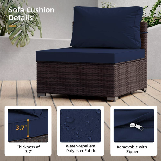 Wicker Patio Conversation Seating Set with Navy Blue Cushions