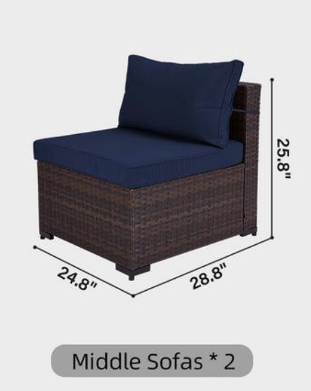 Wicker Patio Conversation Seating Set with Navy Blue Cushions