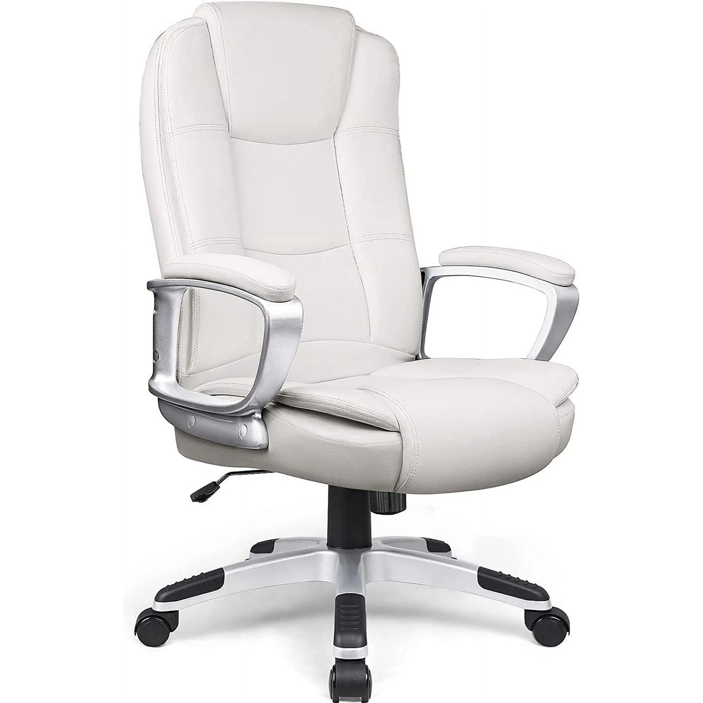 Big and Tall Office Chair Computer Desk Chair - Ergonomic High Back Lumbar Support Home Office Chair with Padded Flip-up Arms, Adjustable Height Leather Office Executive Chair (White)