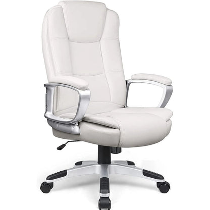 Big and Tall Office Chair Computer Desk Chair - Ergonomic High Back Lumbar Support Home Office Chair with Padded Flip-up Arms, Adjustable Height Leather Office Executive Chair (White)