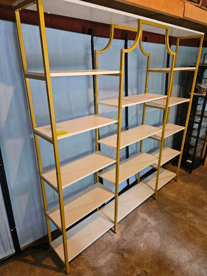 Triple Wide Bookshelf, 70.87" W/H Large Tall Etagere Bookcase, Modern 13-Open Shelves Geometric Bookshelf, Display Storage Metal Book Case, for Bedroom, Home Office & Living Room, Gold & White