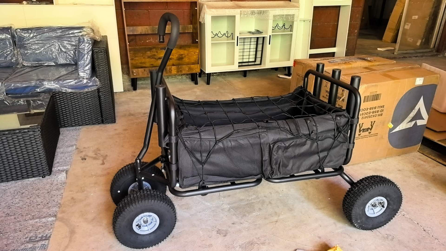 Fishing Cart Beach Carts Heavy Duty Foldable Collapsible Wagon with Big Wheels and Rod Holders 550 Pound Capacity 53.9"x26.4"x38.8"