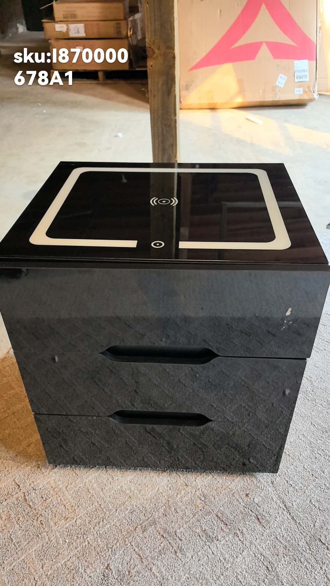Black Smart Nightstand with Wireless Charging Station & USB Charging, High Gloss Smart Bedside Table with Adjustable LED Lights, End Table Organizer for Bedroom Living Room Office Use
