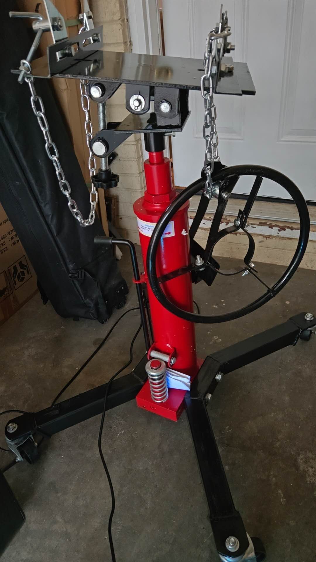 Hydraulic Transmission Jack 1100 Lbs (1/2 Ton) Capacity 33.8"-72.8" Lifting Height 2 Stage Hydraulic Telescoping Jack, Trans Jack Stand Heavy Duty with Foot Pedal and 360° Swivel Wheel, Red