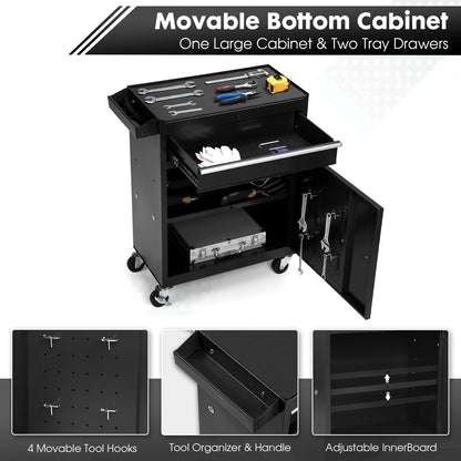 5-Drawer Rolling Tool Chest with Detachable Box, Lockable Wheels & 4 Hooks, Black