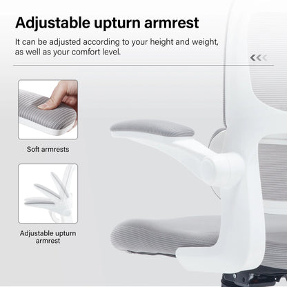 Ergonomic Office Chair with Tilt-Lock, Home Office Desk Chair with Auto Lumbar Support, High Back Mesh Desk Chair with Adjustable Headrest, Swivel Task Chair or Study Room Bedroom,Light Gray