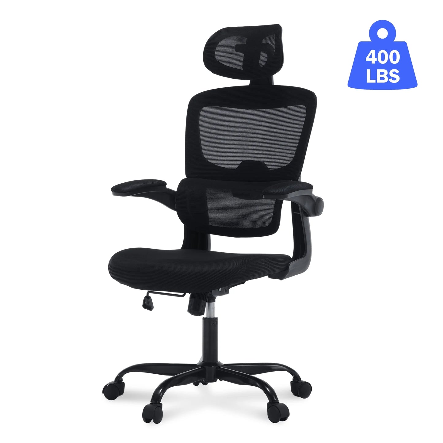 Office Chair, High Back Ergonomic Desk Chair, Mesh Desk Chair with Lumbar Support, headrest and Flip-up Armrests, 400lb, Black
